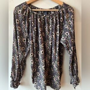 Chaps Floral Cotton Blend Tie Sleeve Long Sleeve Top M